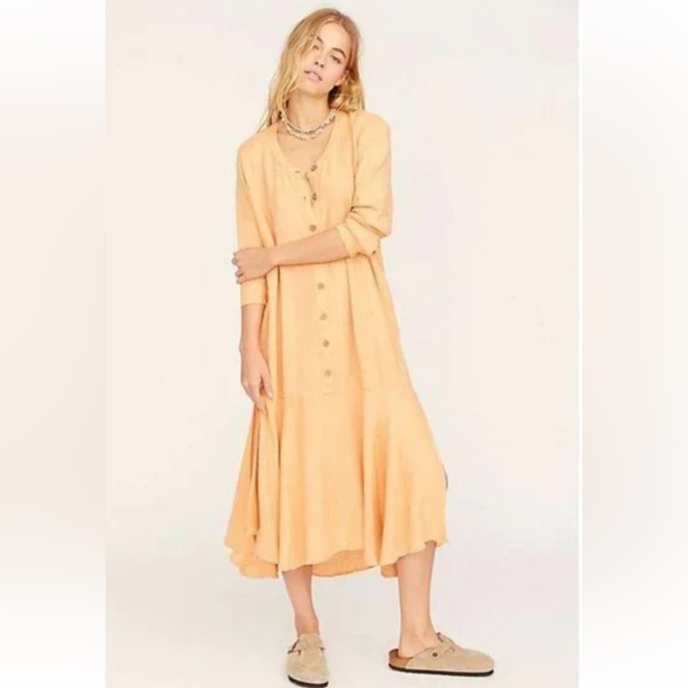 Free People Mathilda Shirt Midi Dress Endless Summer Buttondown xs orange fall